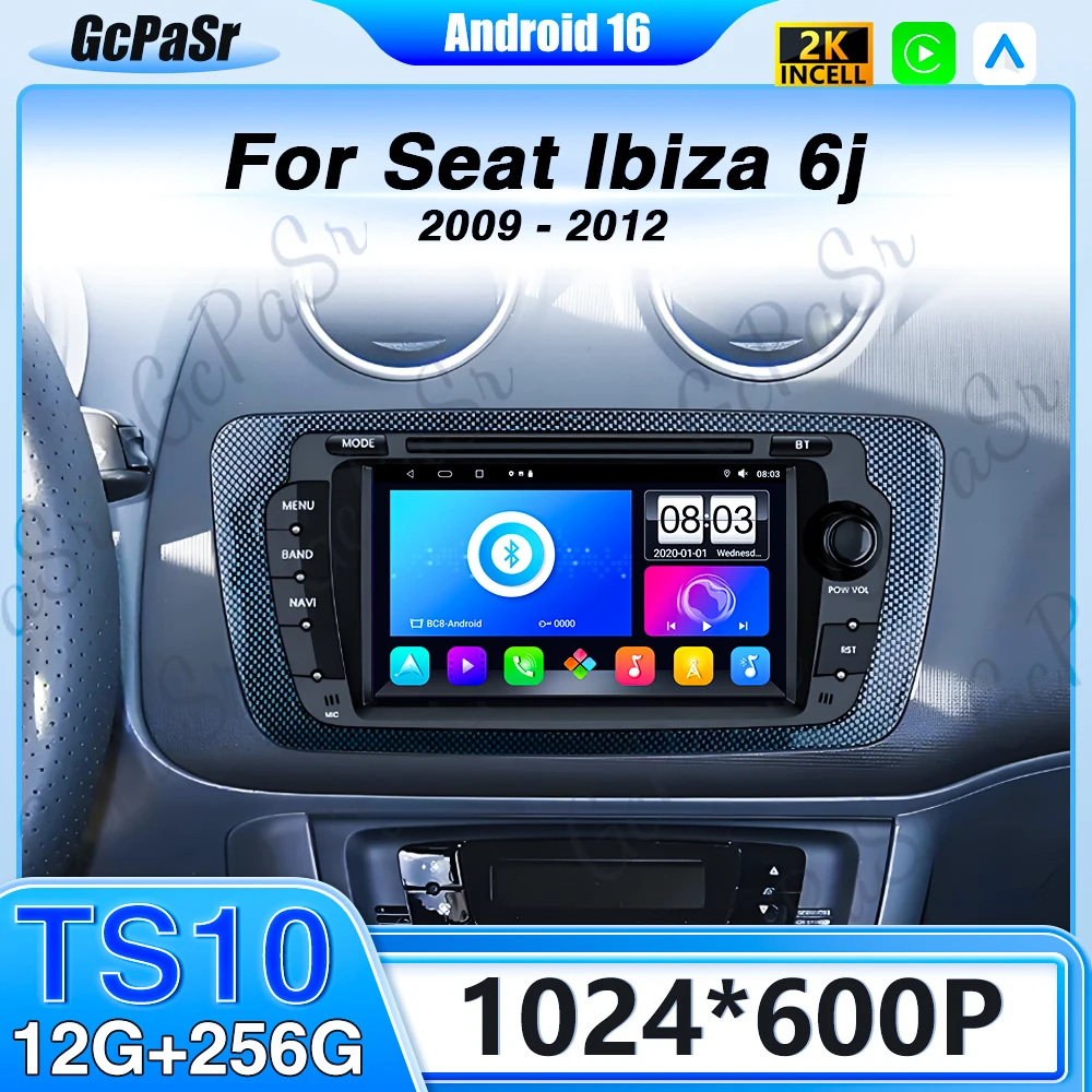 Auto Für Seat Ibiza 6j 2009 2010 2011 2012 Android 14 Drahtlose CarPlay Auto Radio Multimedia Navigation Stereo Video Player 5G GPS Image