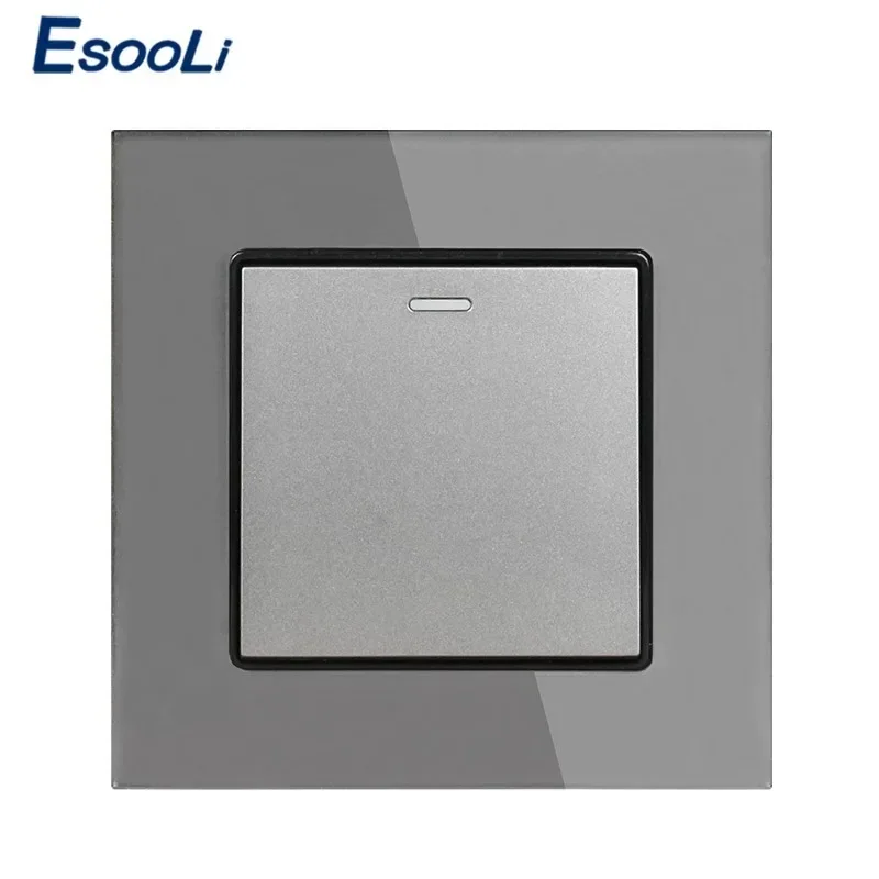 Esooli Weißes Luxus-Kristall-Hartglas-Panel, 1 Gang, 1 Weg, Wandleuchte, Knopfschalter, Ein-/Aus-Wand, 16 A, Schalter, AC 250 V