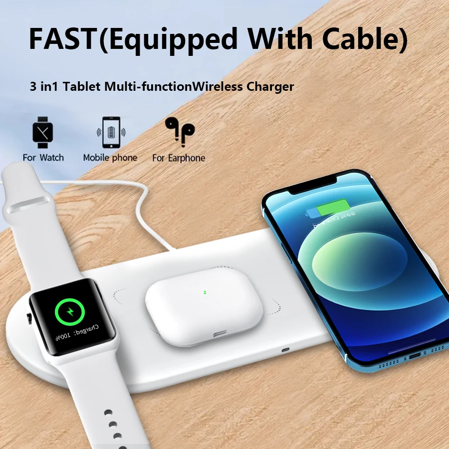 Desktop Flat 3-in-1 USB Typ C Wireless Charger Pad für iPhone Samsung Xiaomi Apple Watch AirPods 4/3/Pro Schnellladestation Image