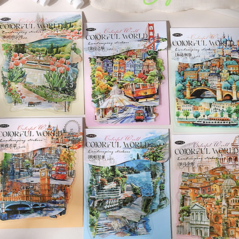 30 Stück bunte World Series bunte große malerische Aufkleber Handbuch Collage DIY Scrapbook Umschlag Postkarte Grußkarte Image