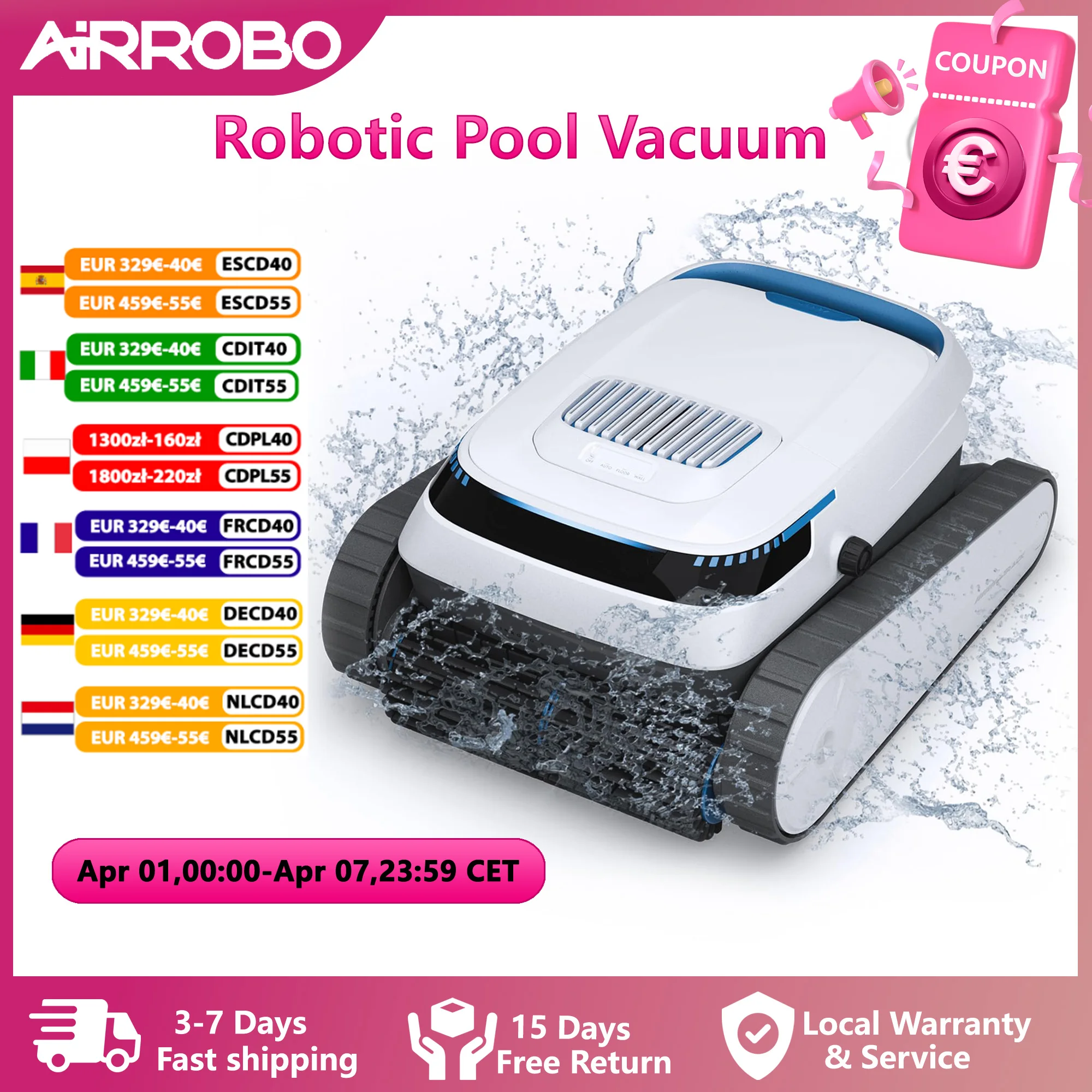 AIRROBO PC10 Roboter-Poolreiniger, 45.000Pa Starke Saugkraft, Wandkletterfähig, Geeignet für 185 m² Wände und Böden Image