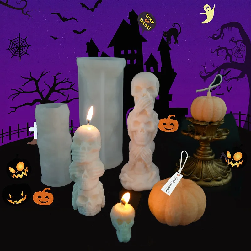 1 Stücke 3D Halloween Kerze Form Schädel Kopf Horror Geist Silikonform DIY Handgemachte Aromatherapie Seife Harz Kerzenherstellung Werkzeuge Image