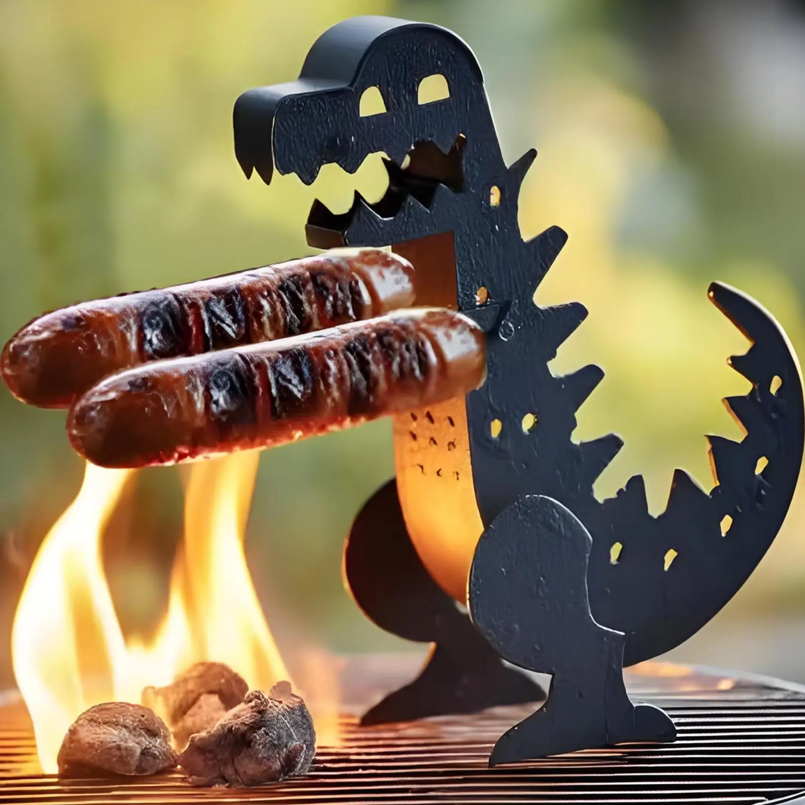 Lustige BBQ Wurst Halter Hot Dog Grill Halter Tragbare Camping Grillen Kochgeschirr Dinosaurier Wurst Stehen Für Outdoor Picknicks Image