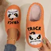 Casual Hausschuhe Lustige Cartoon Designer Frauen Schuhe Winter Halloween Kürbis Indoor Flauschigen Rutschen Flache Mode Schuhe Große Größe