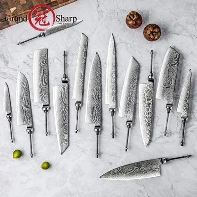 Grandsharp Premium Damascus Knife Blade 67 Layers S35VN Powder Steel No Handle Ultra Sharp Professional Chef Kitchen Knives