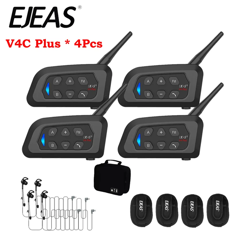 4PCS EJEAS V4C PLUS In-Ear Arbitro di calcio Citofono Auricolare 1500M Full Duplex Bluetooth 5.1 Interfono per conferenze Impermeabile
