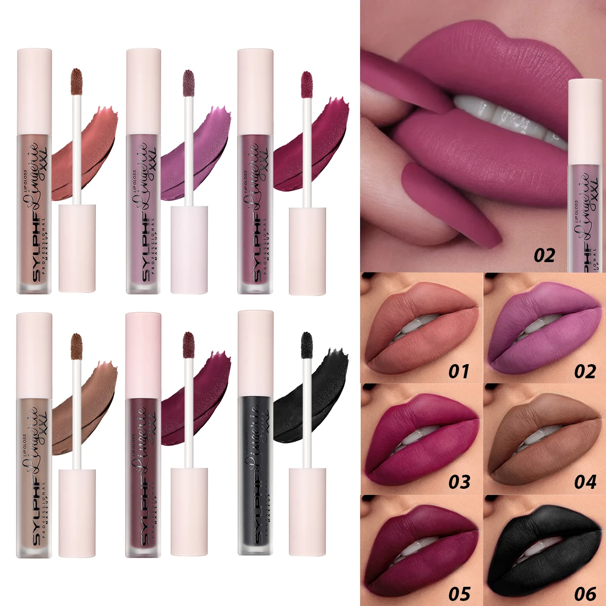 1 x mattierter Samt-Lipgloss, wasserfest für 24 Stunden, seidige matte Textur, antihaftbeschichtet, unverzichtbar für das tägliche Party-Make-up Image