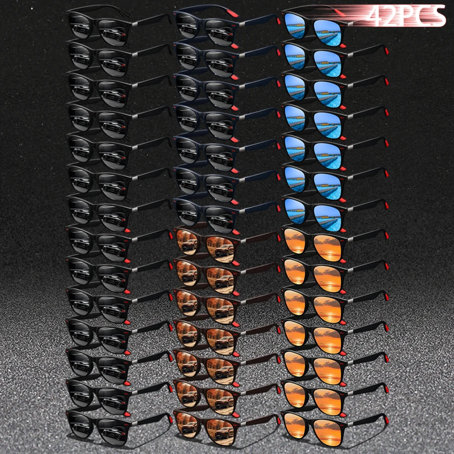 42-teiliges Set Modische Vintage Quadratische Sonnenbrillen für Männer und Frauen Angeln Fahren Luxusmarken-Designer Sonnenbrillen Retro Eyewear Image