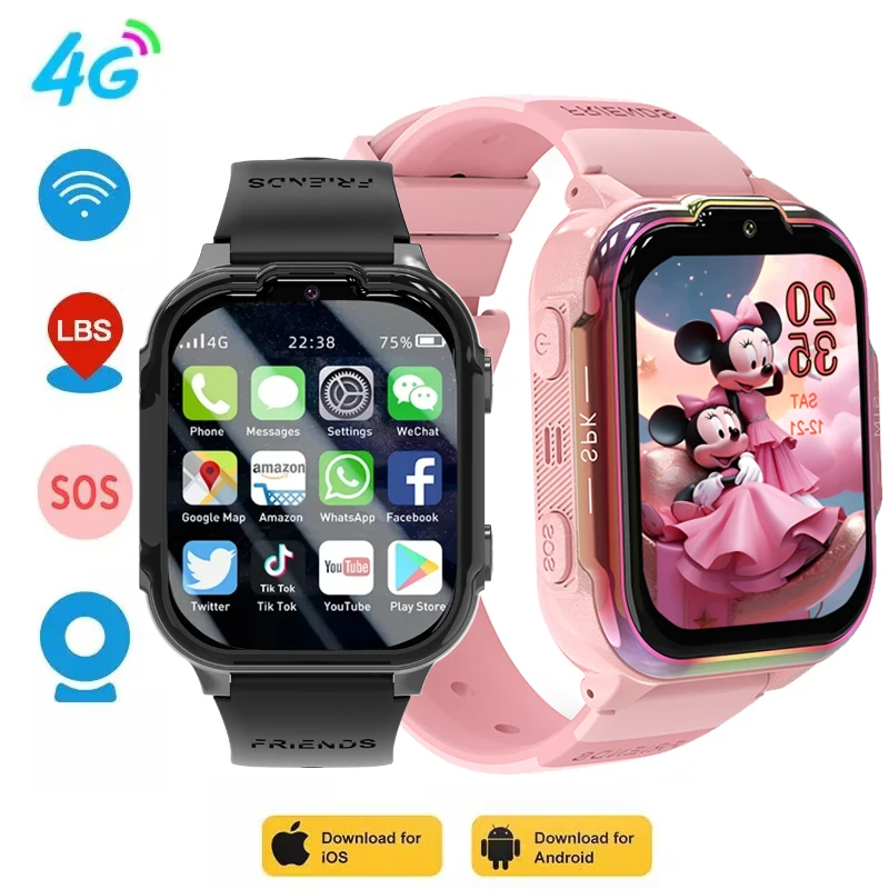 2025 NEUE Für Kinder GPS Kinder Smart Watch 4G Track Video Anruf Kamera SOS Wasserdichte Display Standort LBS Tracker SmartWatch Image