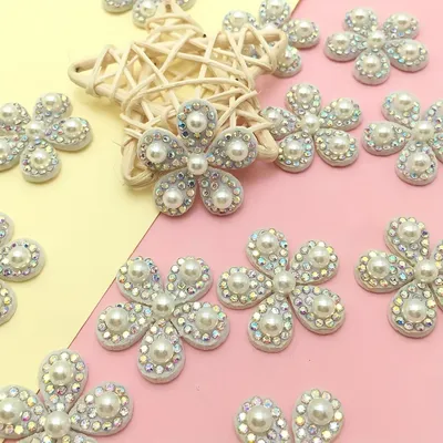 10pcs Pearl Inlaid Diamond Small Flower Cloth Paste Non-woven Fabric Pressed Diamond Cloth Paste Flowers Sew on Patches