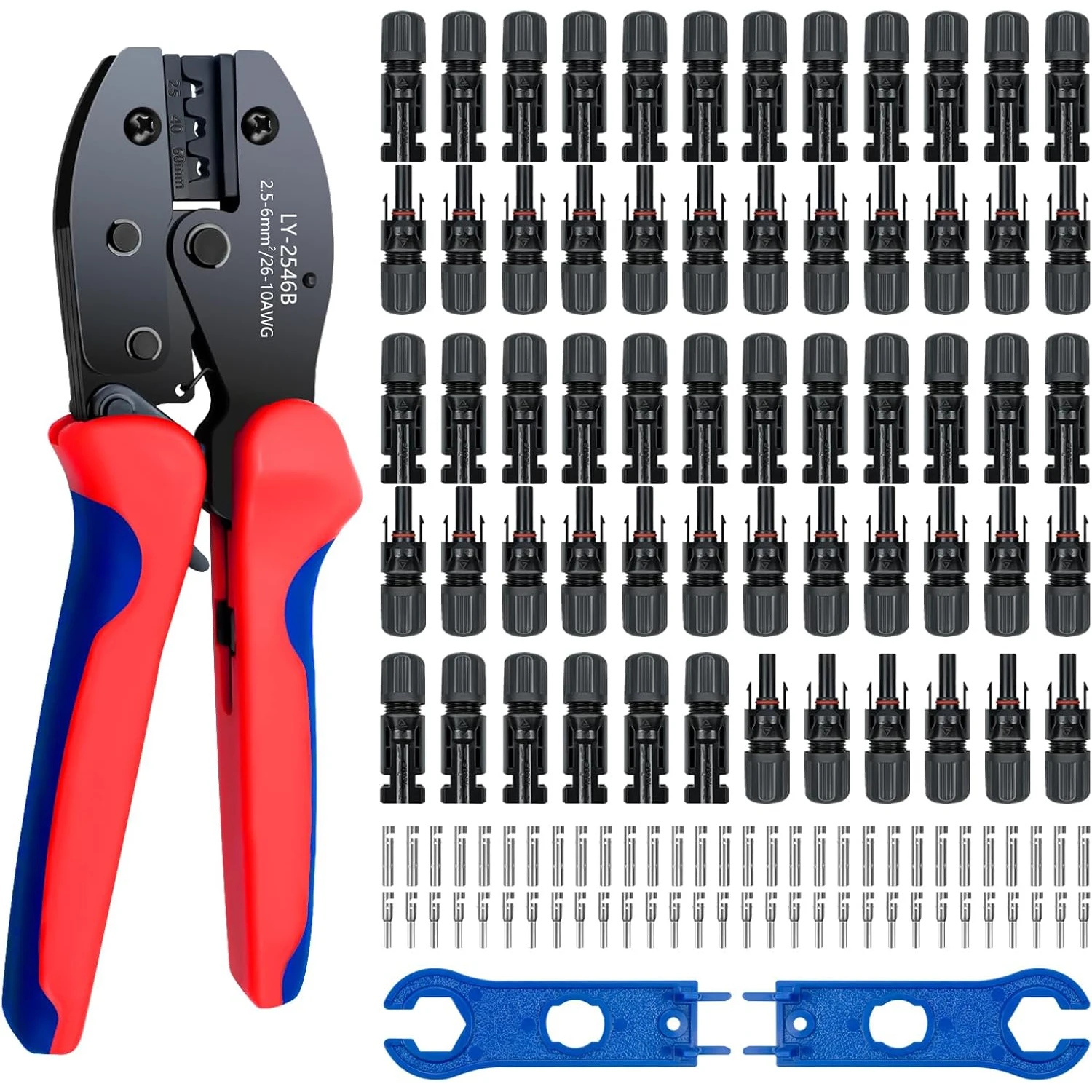 Solarpanel-Anschluss, 60-teiliges Solar-Crimper-Werkzeugset zum Anschluss von Solarpanel-Kabeln, Solar-Anschluss-Set Image