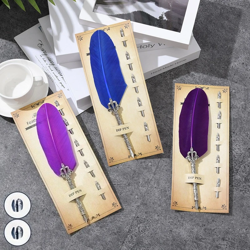 1 Stück neues Federkiel-Tauchstift-Set mit 5 austauschbaren Spitzen, antiker Stil, Füllfederhalter für Kalligraphie, Hochzeitsgeschenk Image