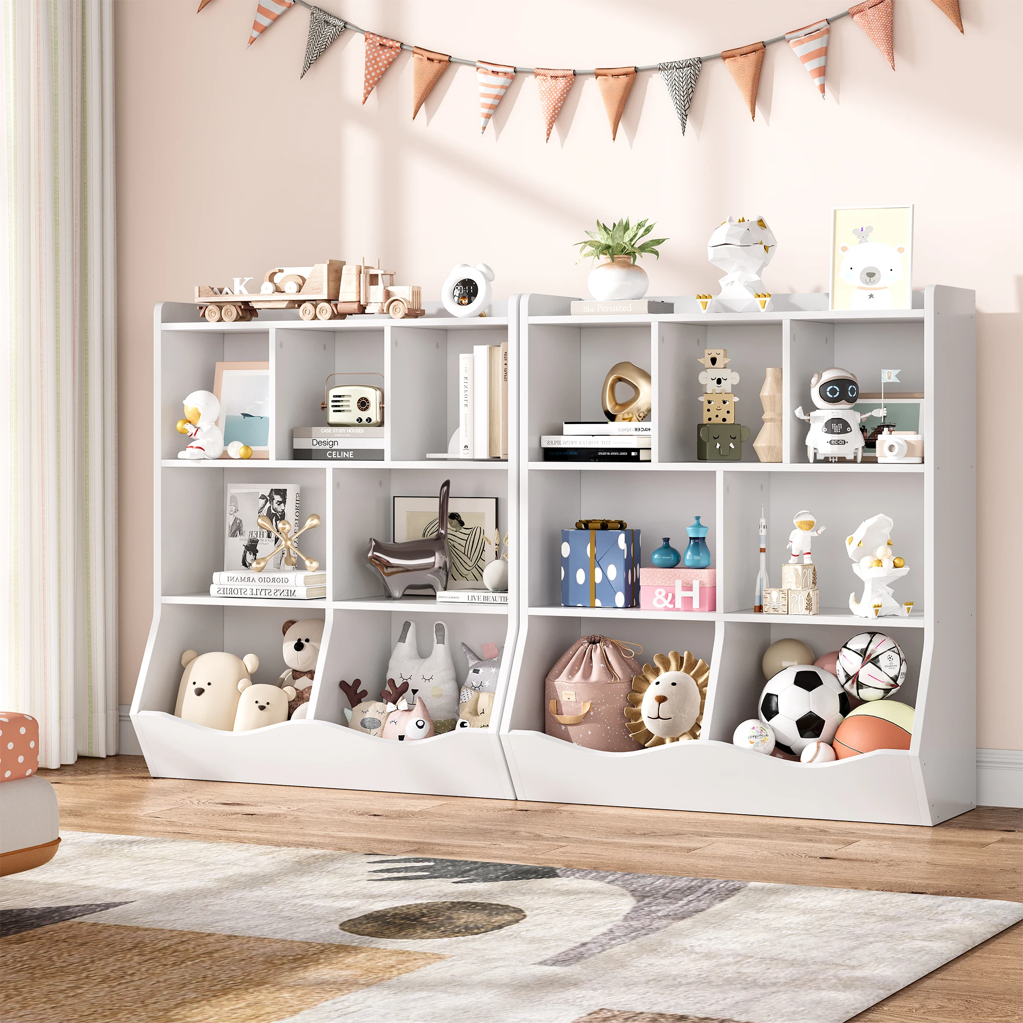 3-stufiges Kinder-Bücherregal und Bücherregal zur Aufbewahrung von Büchern und Spielzeug. Cubby-Schrank für Kinderzimmer, Spielzimmer, Kinderzimmer