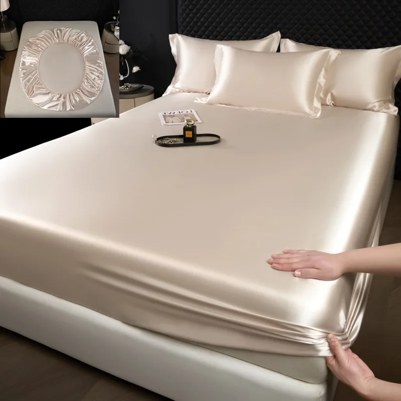 Set di lenzuola in seta di gelso 100% di fascia alta da 3 pezzi con federa Lenzuolo con angoli in seta tinta unita di lusso Biancheria da letto in raso morbido e liscio