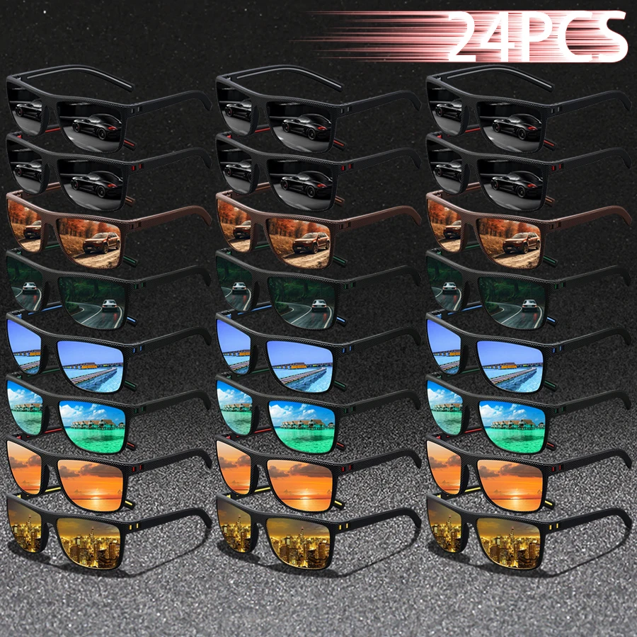 24PCS Mode Vintage Überprüfen Sonnenbrille Männer Frauen Angeln Fahren Mann Luxus Marke Designer Sonnenbrille Brillen UV400 Brillen Image