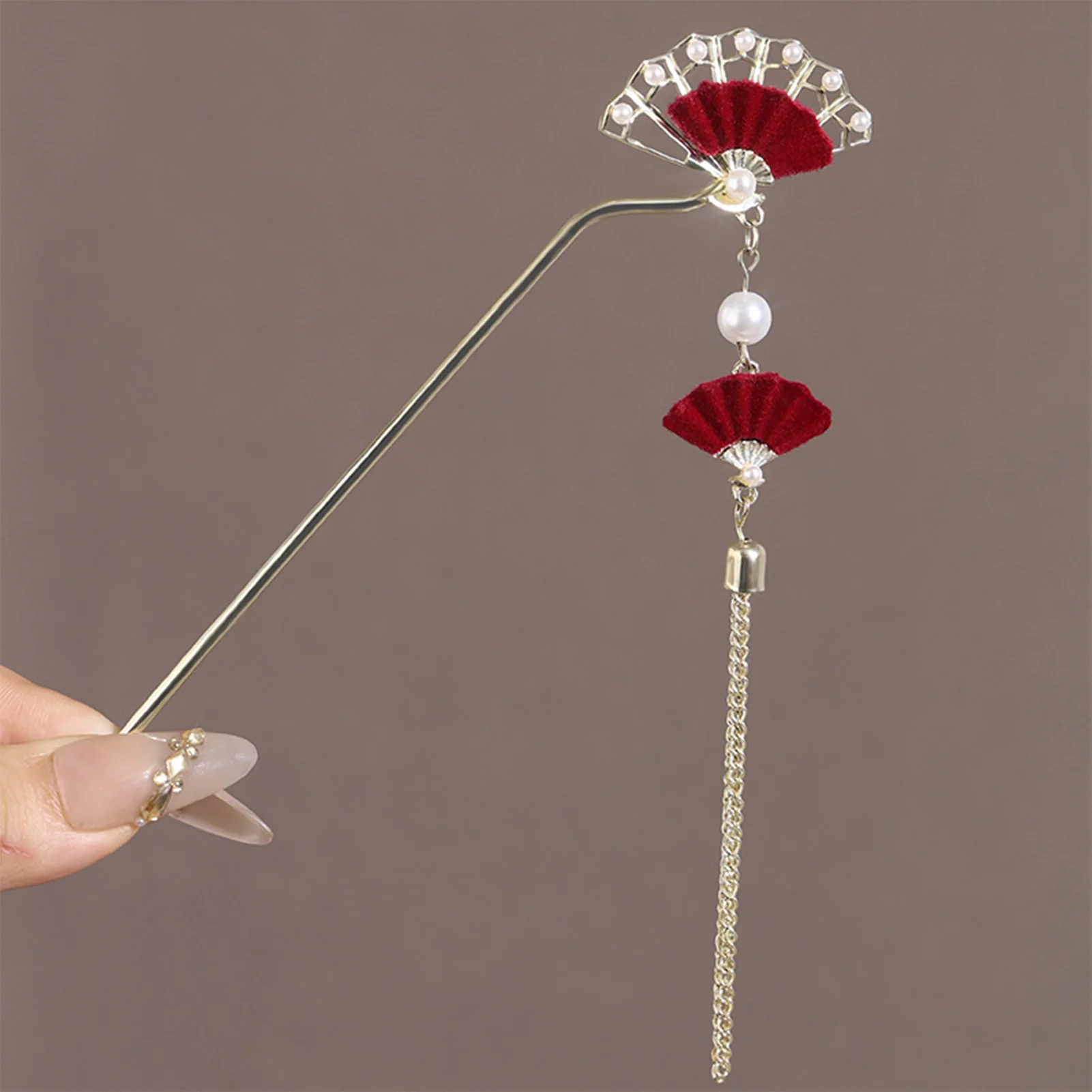 Neue chinesische Stil fächerförmige Haarnadel mit Ohrringe Quaste Vintage Braut Haarschmuck handgemachte Hanfu Haarstäbchen für Frauen Image