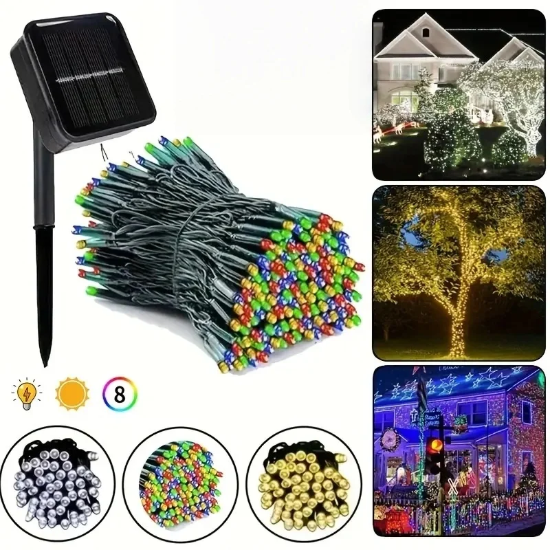 Solar-Lichterkette für den Außenbereich, 20/50/100 LED-Solar-wasserdichte Lichter mit 8 Beleuchtungsmodi, Solar-Girlanden-Lichter für Baum-Party-Dekoration