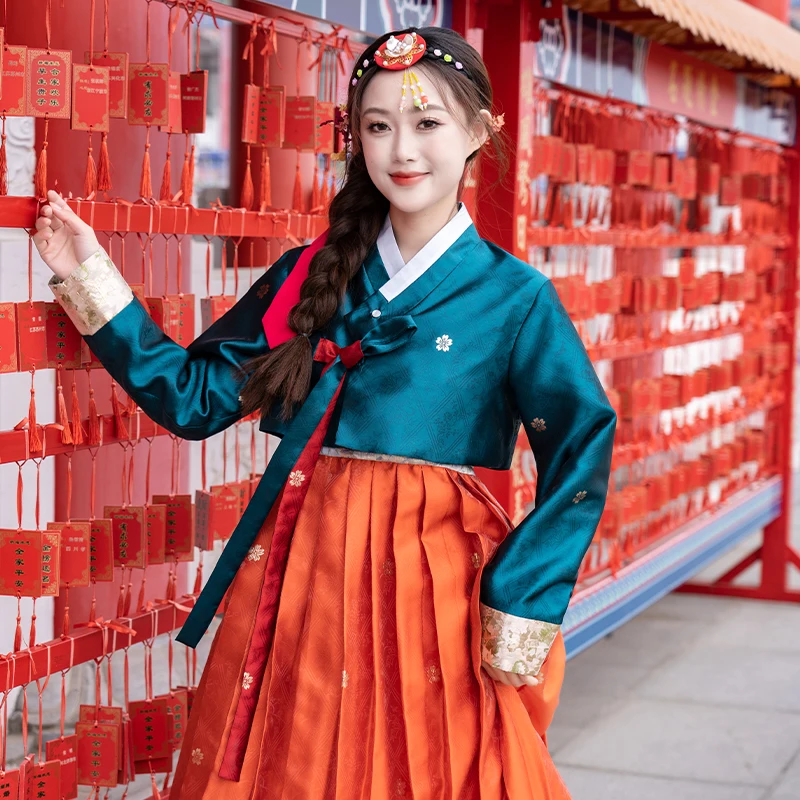 Hanbok-Kleid für Damen, koreanisches traditionelles asiatisches Kostüm, antike Minderheit, Palast, Performance, Hofkleidung Image