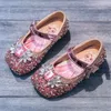 Kinder-Freizeitschuhe, PU-Leder, Pailletten, Kristall, modische Sommerschuhe für Mädchen, atmungsaktiv, weicher Boden, Blau, Silber, Rosa, Größe 23–34