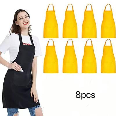 8-Pack Unisex Aprons Set, Durable Solid Color Polyester Kitchen Aprons with Adjustable Neck and 2 Large Pockets, Machine Washable for Cooking, BBQ, Grilling, Crafts, Holiday and Home Use