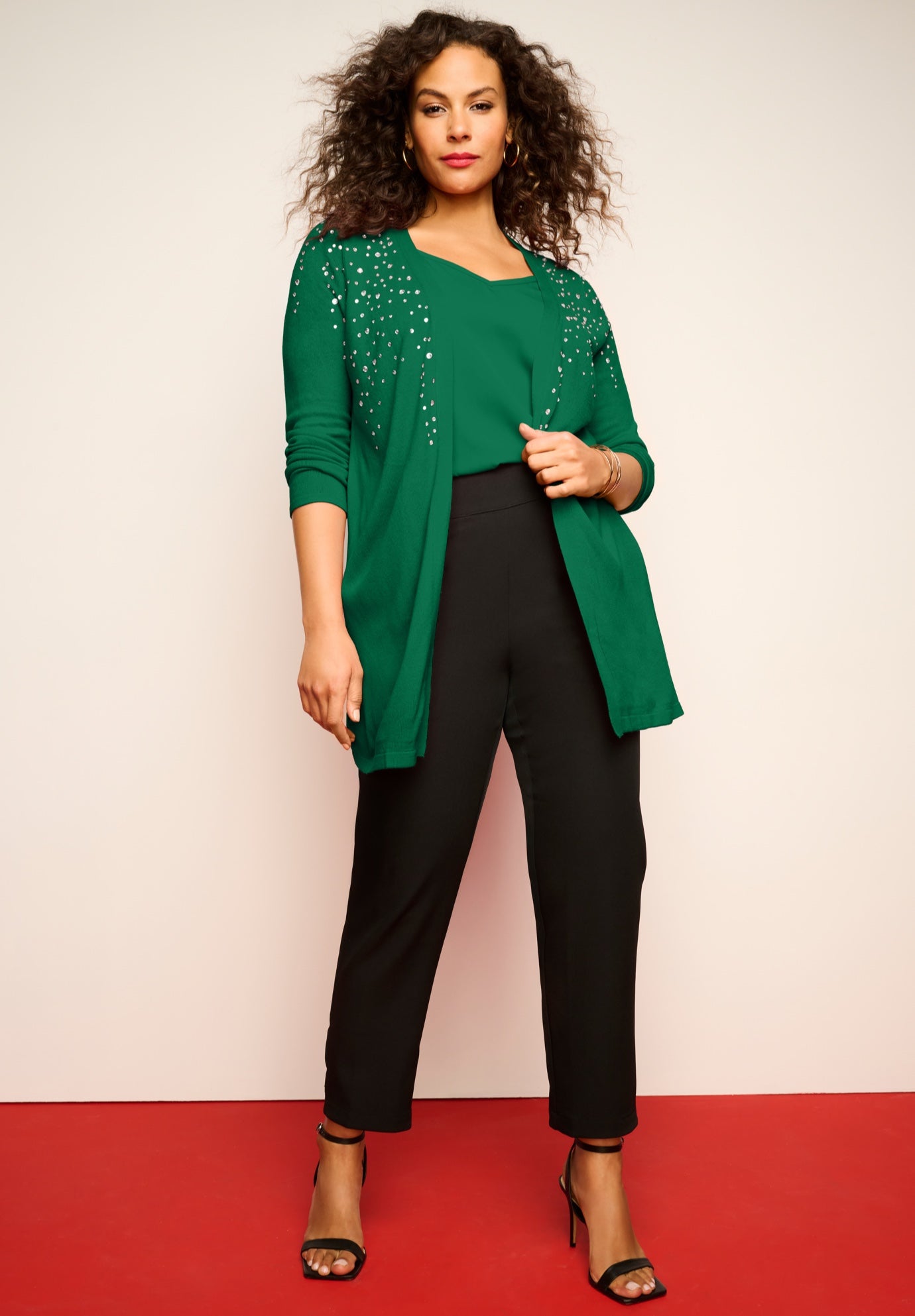Plus Size Women's Embellished Cardigan by Roaman's in Emerald Rhinestone Burst (Size 14/16) Sweater