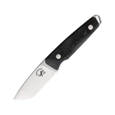 Salamandra Hunting Fixed Blade Knife 8.13in Overall 3.5in Satin 1.4116 Stainless Steel Blade Black Canvas Micarta Handle Black Leather Belt Sheath 210