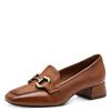 Pumps TAMARIS, Damen, Gr. 38, braun (cognac), Leder, unifarben, used, klassisch, Schuhe, Blockabsatz, Slipper, Businessschuh mit Zierriegel, Schmuckelement