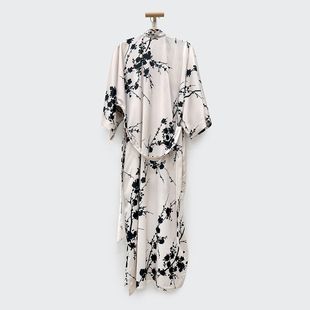 KIM+ONO Kimono Robe | Emi Long Kimono Robe | Polyester Charmeuse | Bone | Long