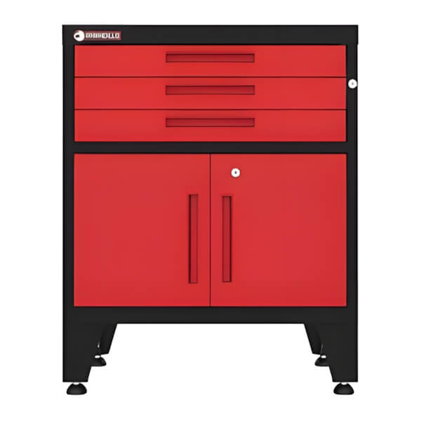 Armadillo Tough Red 3-Drawer 2-Door Cabinet Base Cabinet with Rubber Work Mat