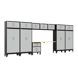 Armadillo Tough Grey 13-Piece Garage Cabinet Set with Levelers and Casters