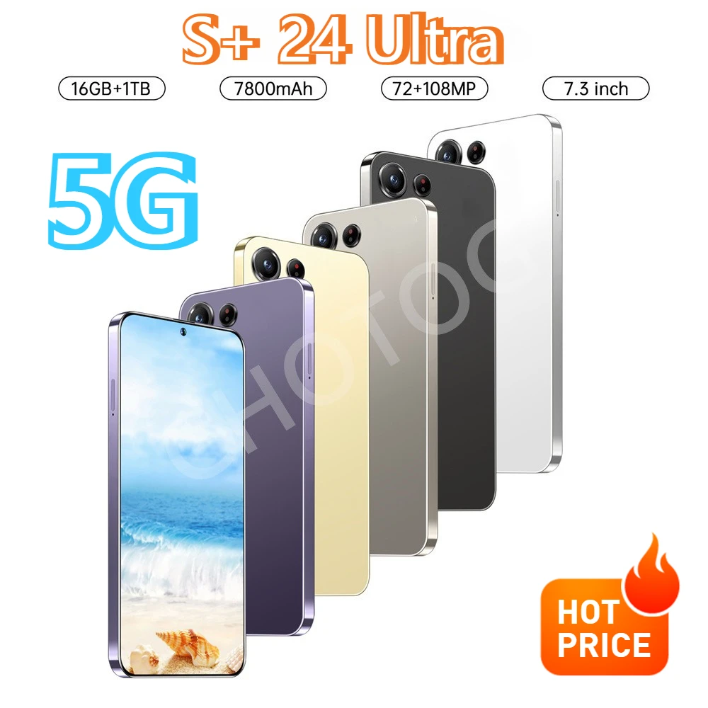 Nouveaux téléphones portables S + 24 Ultra Original 7.3HD Smartphone 4G 5G double Sim téléphone portable 7800mAh Android 14 Version mondiale téléphones mobiles