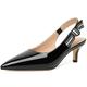 RIBONGZ Women Slingback Low Kitten Heel Shoes Closed Pointed Toe Dress Pumps Slip on Patent Leather Comfort Heels Braided Bowknot Work Wedding Shoes, Black Patent, 9 UK