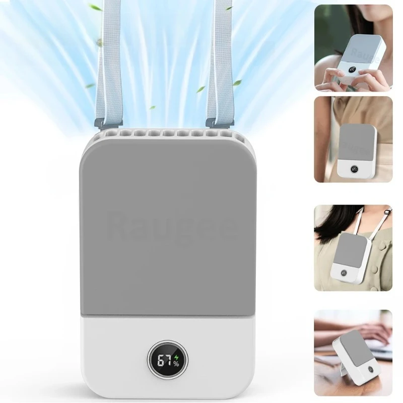 Luftkühler, USB-Ventilator, Taillenventilator, tragbar, für den Außenbereich, Mini-Halsventilator, 3-Gang, starker Wind, blattloser Taillen-Halsventilator Image