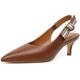 RIBONGZ Women Slingback Low Kitten Heel Shoes Closed Pointed Toe Dress Pumps Slip on Patent Leather Comfort Heels Braided Bowknot Work Wedding Shoes, Brown, 10 UK