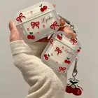 Custodia per auricolari coreana con fiocco carino in ciliegio per Apple Airpods 4 Pro 2 3 Cover con ciondoli Custodie per cuffie in silicone per Airpod