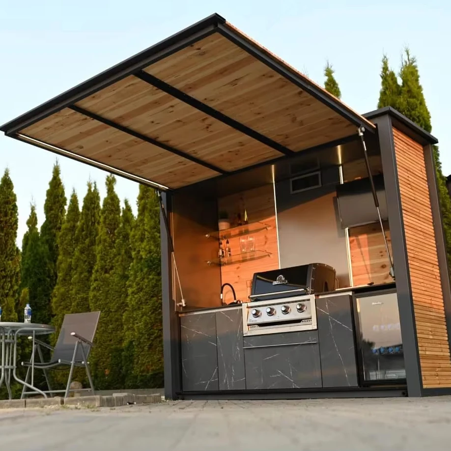 Robuster, integrierter Outdoor-Grill-Pizza-Ofen aus Edelstahl, Pergola, winddicht, wasserdicht, Party Image