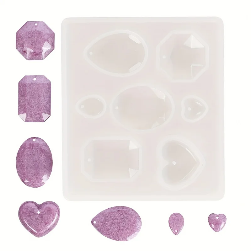 1 Stück DIY Anhänger Silikonform, Harzgussform für UV-Harz, Epoxidharz Schmuckherstellung, Herz & Oval & Tropfen & Achteck, Image