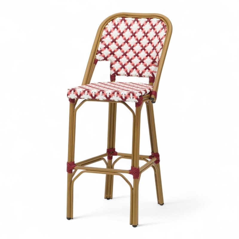 Bistromania Barhocker ST GERMAIN - Rote Rose und Weiß Geflecht Image
