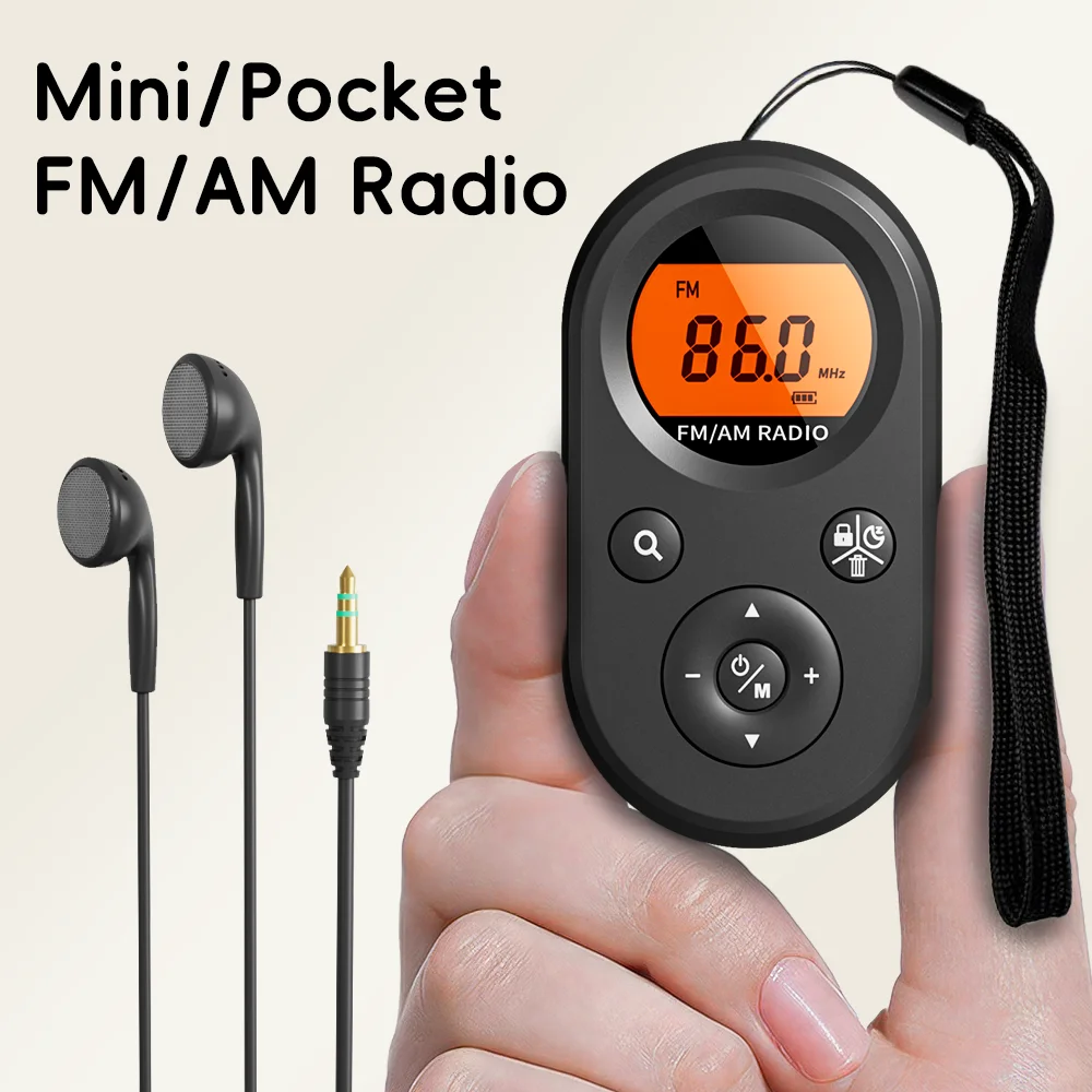 Kompaktes AM/FM-Taschenradio – wiederaufladbar über USB, lange Akkulaufzeit – Stereo-Kopfhörer, hintergrundbeleuchtetes Display – Wandern, Gehen und Joggen Image