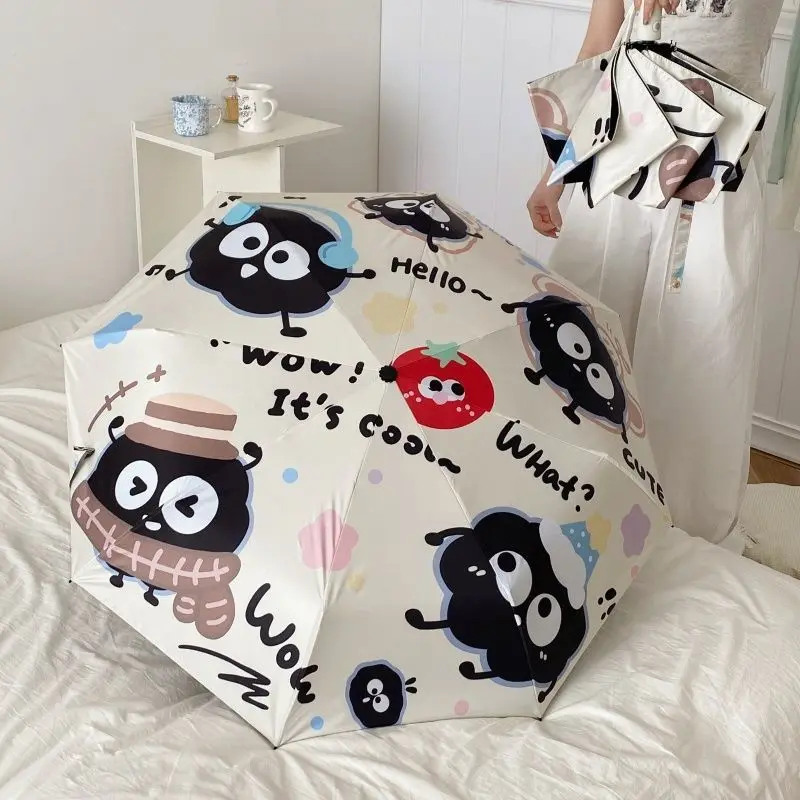 Rollender schwarzer Kugel-Regenschirm, Sonnenschutz, Anti-UV-schwarzer Gel-Sonnenschirm, dreifach achtfach faltbar, automatischer Regenschirm für Image