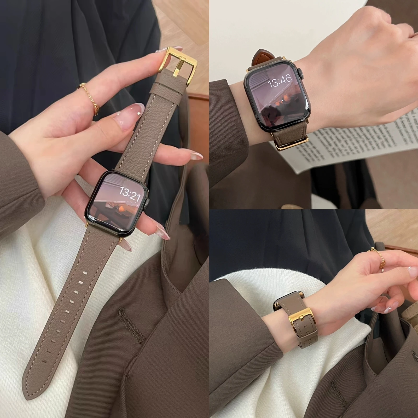 Lederschlaufe für Apple Watch Band für Frauen Sport Correa 38mm 40mm 41mm 42mm 44mm 45mm 46mm 49mm, Armband für IWatch Image