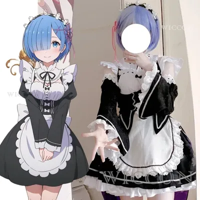 Anime Ram Rem Lolita Maid Cosplay Kostüme Vestido Re:zero Kara Hajimeru Isekai Seikatsu Halloween Kostüme für Frauen Loli Kleid Image