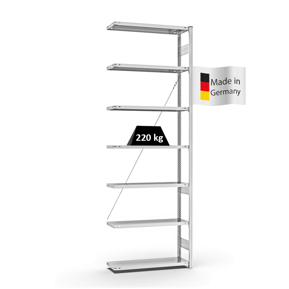 PROREGAL Fachbodenregal Stecksystem | Anbauregal | HxBxT 300x100x30cm | 7 Ebenen | Fachlast 220 kg | Einseitig nutzbar | Lichtgrau Image