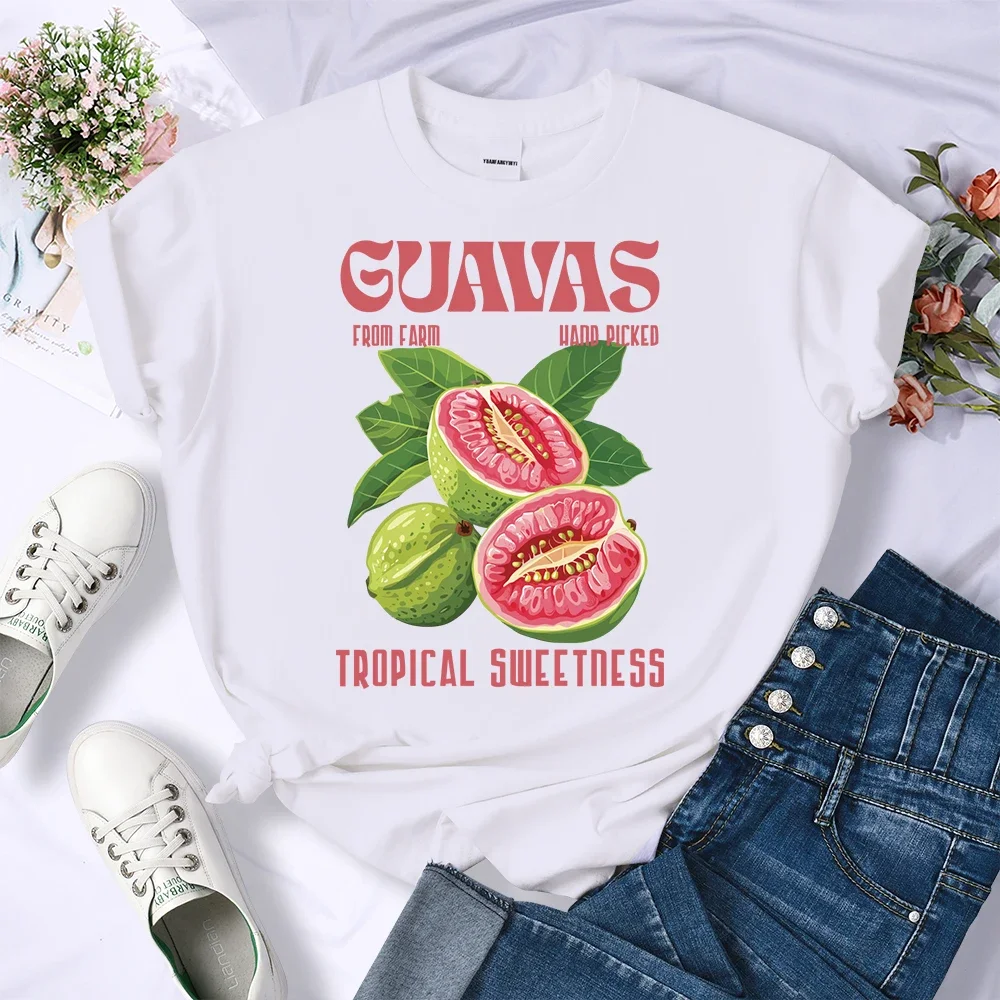 Frische Guava Früchte Druck Frauen T Kurzarm Shirts Casual T-Shirt Oansatz Street Hip Hop grafik Top Frau Kleidung