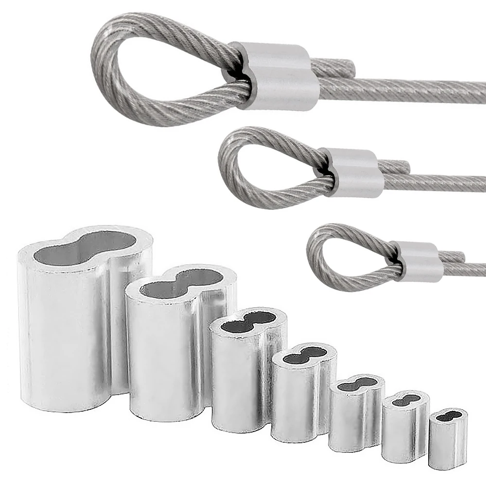 20–100 Doppelloch-Kabel-Crimp-Ring, 8-förmige Aluminium-Hülsenklemmen für 1/1,2/1,5/2/3/4/5/6 mm Stahldrahtseil, festes Zubehör Image