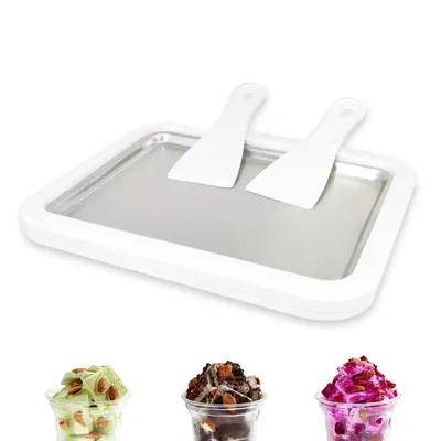 Ice Cream Maker Pan with 2 Scrapers Ice Cream Maker Plate Multifunctional Cold Sweet Fried Food Plate Rolled Ice Cream Maker