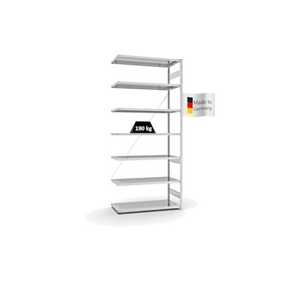 PROREGAL Fachbodenregal Stecksystem | Anbauregal | HxBxT 300x130x60cm | 7 Ebenen | Fachlast 190 kg | Einseitig nutzbar | Lichtgrau Image