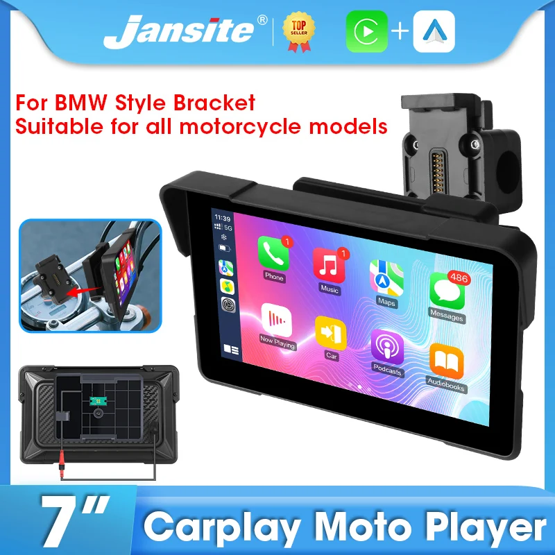 Jansite Motorrad-Navigations-GPS mit Halterung für BMW Style Wireless CarPlay Android Auto Touch Screen Moto Monitor Helm BT Image