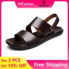 [LANG YUN] 2025 Neue Sommer Herren Sandalen PU Leder Atmungsaktive Casual Strand Schuhe Größe 46 47 48