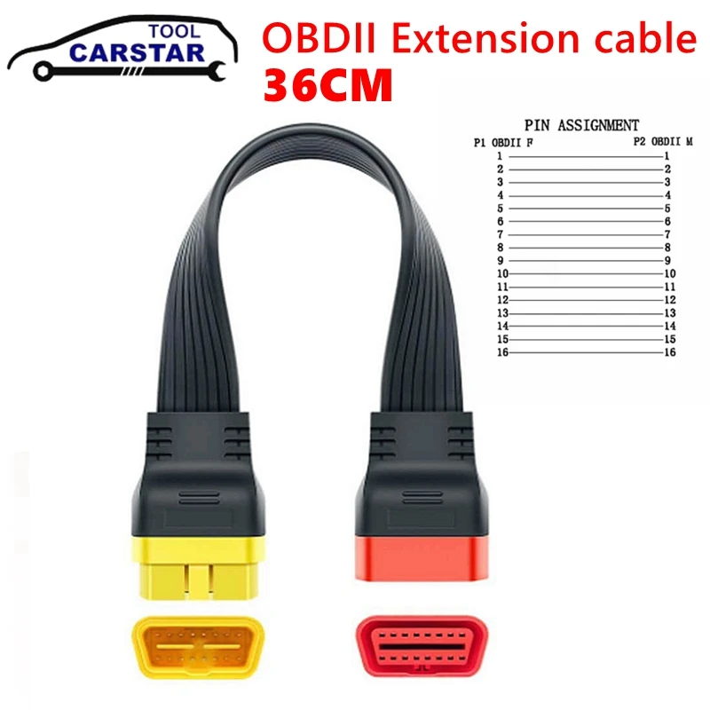 Unbiegbares obd Verlängerung kabel 36cm obd2 verlängerter Stecker 16-poliger Stecker auf Buchse für elm327 Image